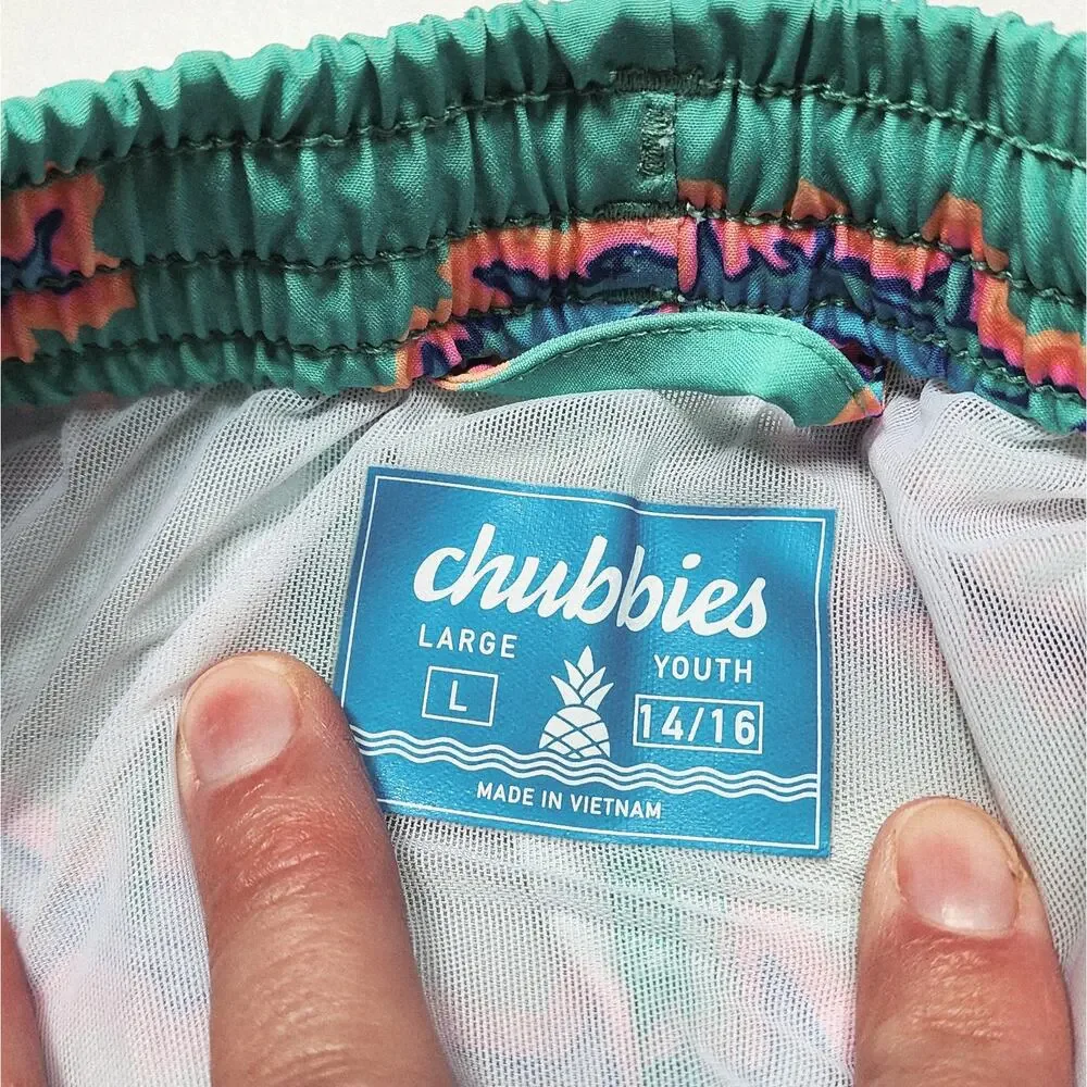 Chubbies The Apex Swimmers Lined Youth Swim Trunks Size L 14-16 Mint Green Shark